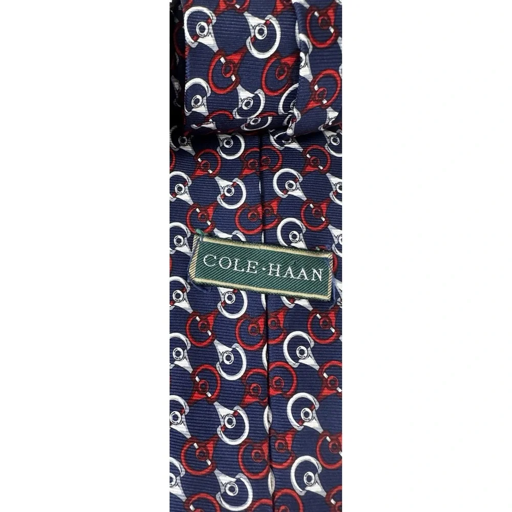 Cole Haan Navy Blue Red Silk Tie Equestrian Horse Bit Nautical Classic Prep 58